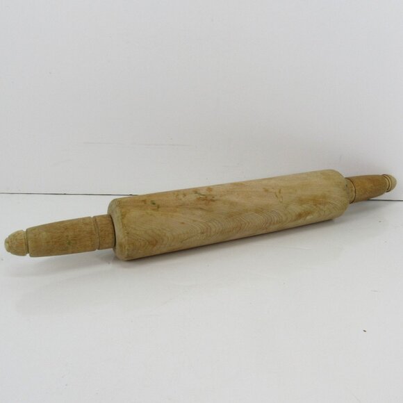Vintage Brown Wooden Rolling Pin with Grooved Handles 17" Long 2 1/4" Wide - Picture 1 of 10